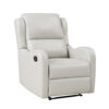 Kim 38 Inch Manual Recliner Chair, Off White Faux Leather, Solid Wood