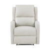 Kim 38 Inch Manual Recliner Chair, Off White Faux Leather, Solid Wood