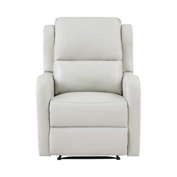 Kim 38 Inch Manual Recliner Chair, Off White Faux Leather, Solid Wood