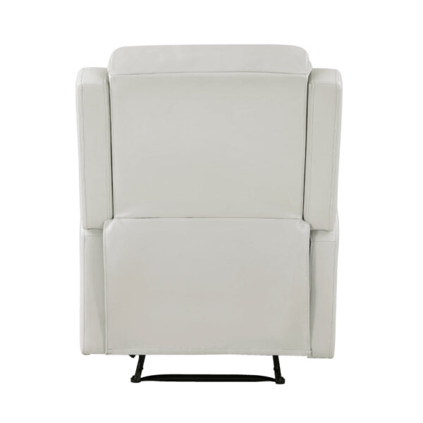 Kim 38 Inch Manual Recliner Chair, Off White Faux Leather, Solid Wood