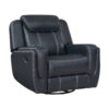 Louise 40 Inch Swivel Glider Manual Recliner Chair, Blue Faux Leather