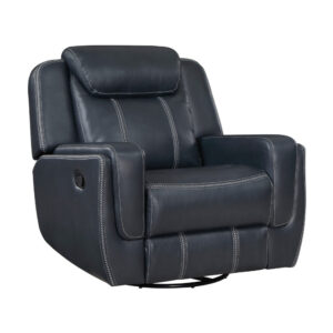 Louise 40 Inch Swivel Glider Manual Recliner Chair, Blue Faux Leather