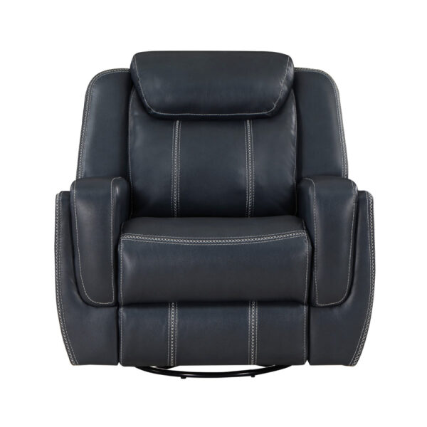 Louise 40 Inch Swivel Glider Manual Recliner Chair, Blue Faux Leather
