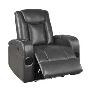 Emily 38 Inch Power Recliner Chair, Cooling Cupholder, LED, Gray PU Leather