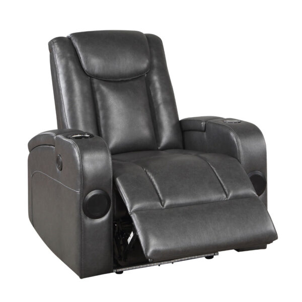 Emily 38 Inch Power Recliner Chair, Cooling Cupholder, LED, Gray PU Leather