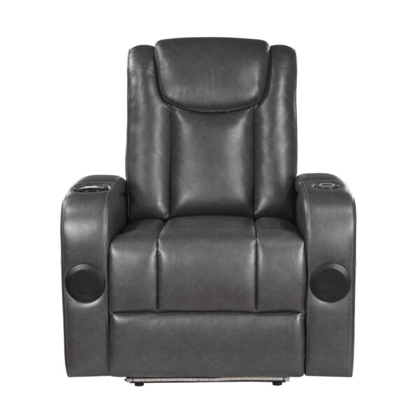 Emily 38 Inch Power Recliner Chair, Cooling Cupholder, LED, Gray PU Leather
