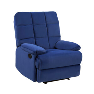 Patty 36 Inch Manual Recliner Chair, Cushioned, Blue Velvet, Solid Wood