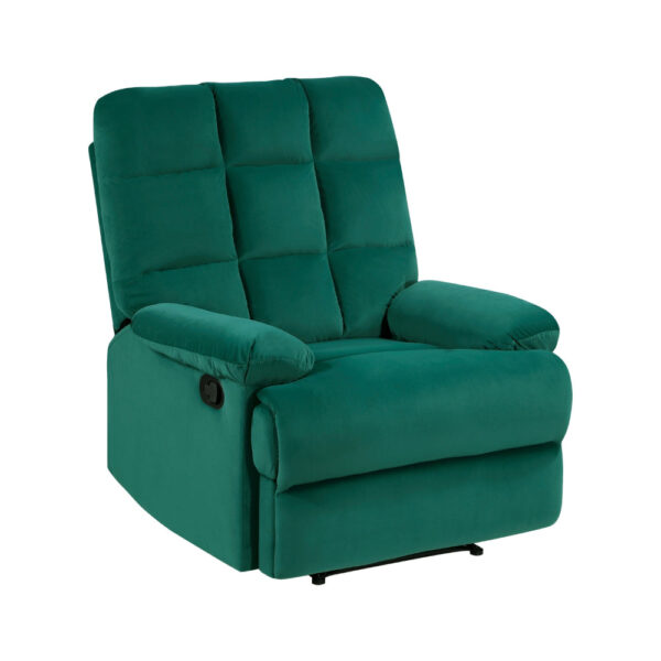 Patty 36 Inch Manual Recliner Chair, Cushioned, Green Velvet, Solid Wood