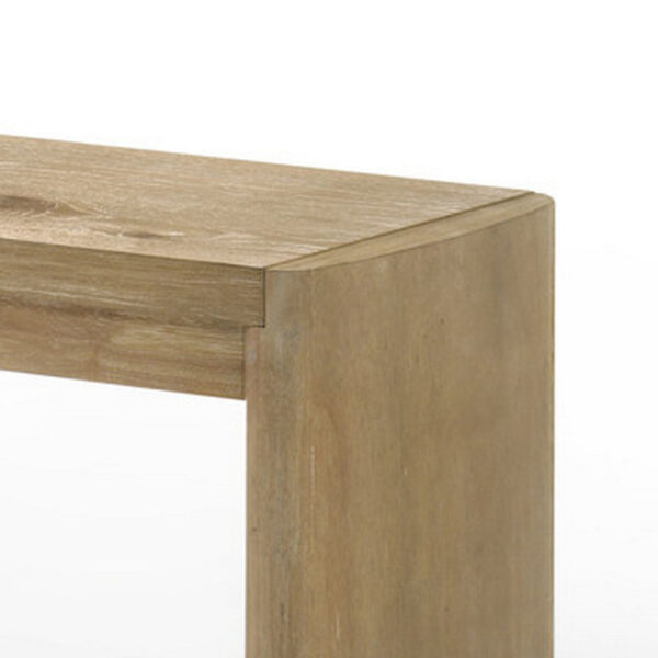 Meni 51 Inch Wide Dining Bench, Panel Legs, Oak Brown Solid Wood