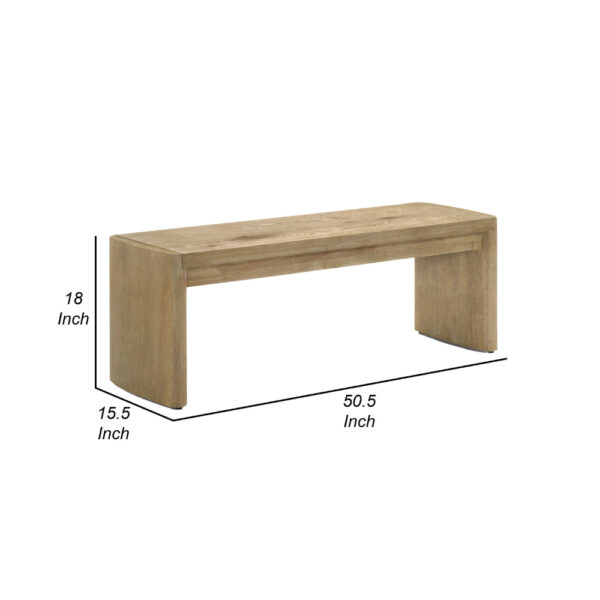 Meni 51 Inch Wide Dining Bench, Panel Legs, Oak Brown Solid Wood