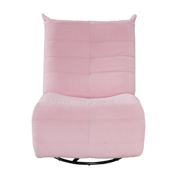 150220266991c3a85cc1a.jpeg Gea 35 Inch Swivel Recliner Chair, Tufted, Pink Corduroy, Solid Wood