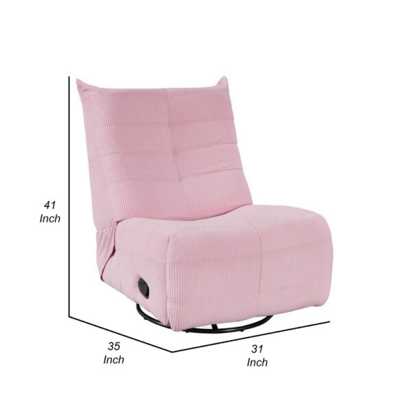 150220266991c3afcae43.jpeg Gea 35 Inch Swivel Recliner Chair, Tufted, Pink Corduroy, Solid Wood