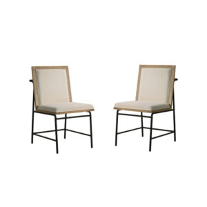 150220266991c3c4d0ab0.jpeg Tory 25 Inch Dining Chair Set of 2, Cream Fabric, Brown Wood, Black Metal