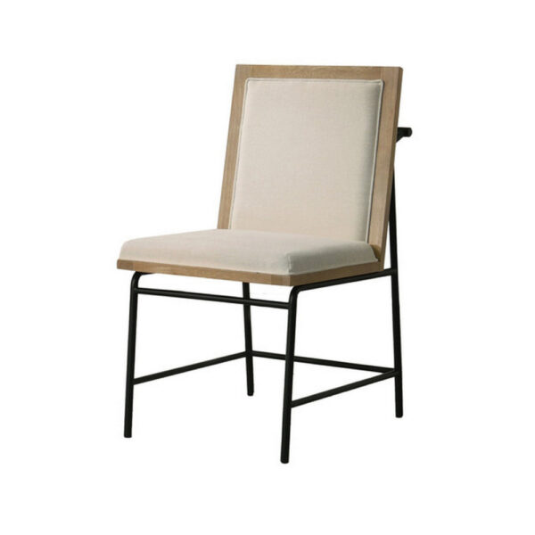 150220266991c3c9bd84a.jpeg Tory 25 Inch Dining Chair Set of 2, Cream Fabric, Brown Wood, Black Metal