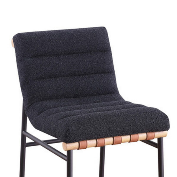 Kive 24 Inch Counter Height Stool Chair, Black Boucle Channel Tufted Seat, Steel