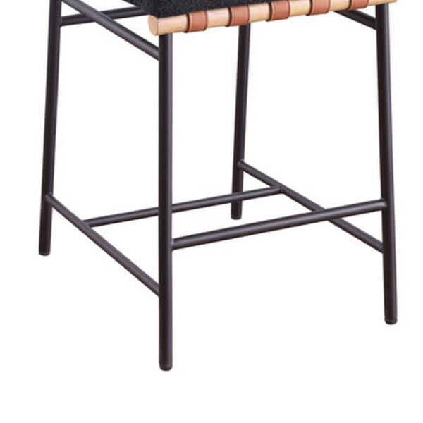 Kive 24 Inch Counter Height Stool Chair, Black Boucle Channel Tufted Seat, Steel