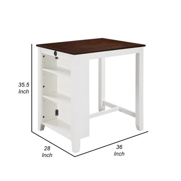 Ham 36 Inch Counter Height Small Dining Table with Shelves, USB Port, White
