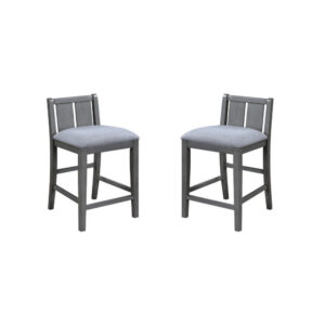 Ham 25 Inch Counter Height Chair Set of 2, Gray Upholstery, Solid Wood
