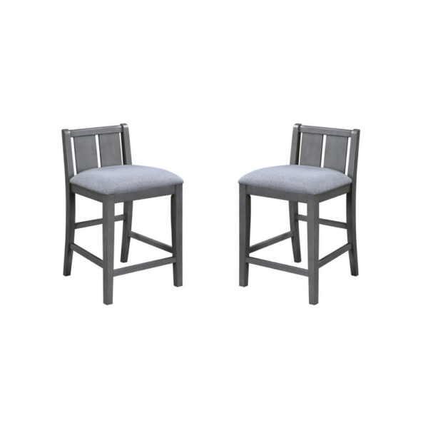 Ham 25 Inch Counter Height Chair Set of 2, Gray Upholstery, Solid Wood