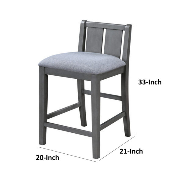 Ham 25 Inch Counter Height Chair Set of 2, Gray Upholstery, Solid Wood