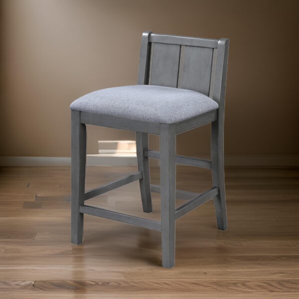 Ham 25 Inch Counter Height Chair Set of 2, Gray Upholstery, Solid Wood
