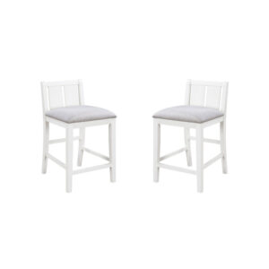 Ham 25 Inch Counter Height Chair Set of 2, Cream Fabric, White Wood Finish