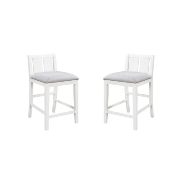 Ham 25 Inch Counter Height Chair Set of 2, Cream Fabric, White Wood Finish