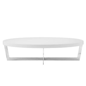 Tini 55 Inch Coffee Table, Oval Shaped Top, Metal Frame, White Finish