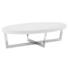 Tini 55 Inch Coffee Table, Oval Shaped Top, Metal Frame, White Finish