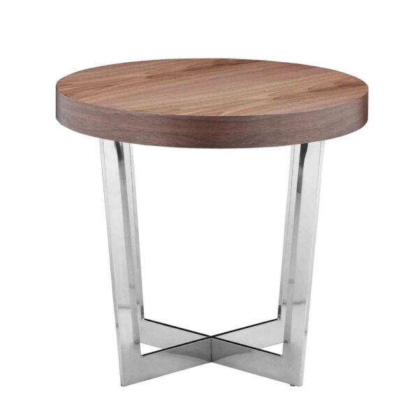 Tini 24 Inch Side End Table, Round Shaped Top, Metal Frame, Walnut Brown