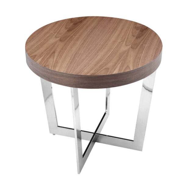 Tini 24 Inch Side End Table, Round Shaped Top, Metal Frame, Walnut Brown