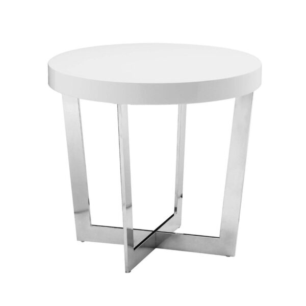 Tini 24 Inch Side End Table, Round Shaped Top, Metal Frame, White Finish