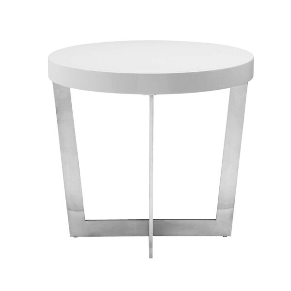Tini 24 Inch Side End Table, Round Shaped Top, Metal Frame, White Finish