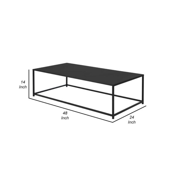 Eme 48 Inch Coffee Table, Rectangular Top, Black Finished Metal Frame