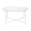 Ely 33 Inch Coffee Table, Round Top with Cross Base, White Metal Finish