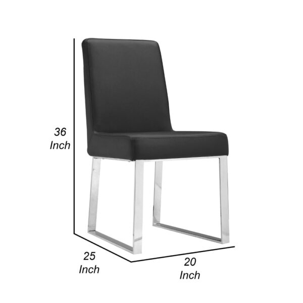 Ien 25 Inch Dining Chair Set of 2, Armless, Black Faux Leather, Chrome