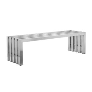 Namo 58 Inch Accent Bench, Sleek Modern Design, Rectangular, Chrome Metal
