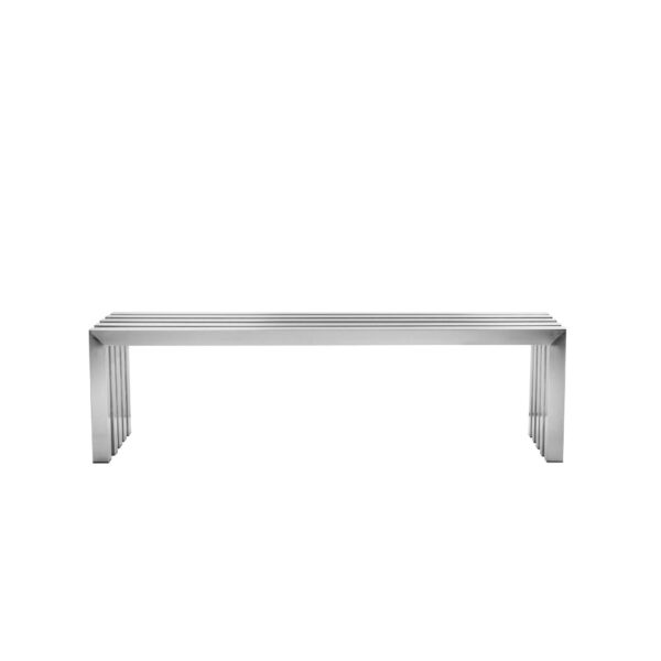 Namo 58 Inch Accent Bench, Sleek Modern Design, Rectangular, Chrome Metal