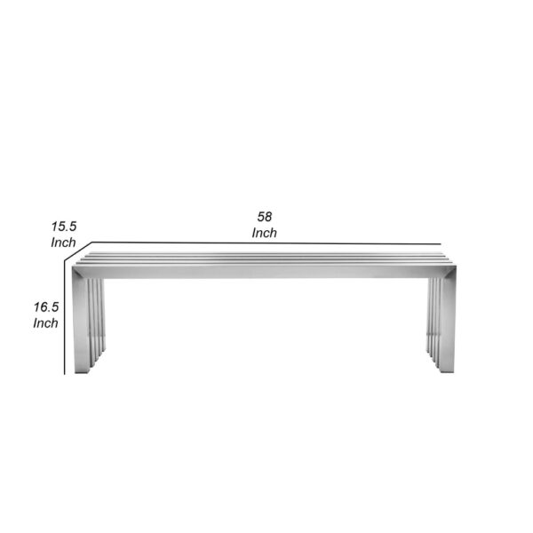 Namo 58 Inch Accent Bench, Sleek Modern Design, Rectangular, Chrome Metal