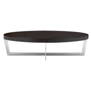 Tini 55 Inch Coffee Table, Oval Top, Chrome Frame, Espresso Brown Finish
