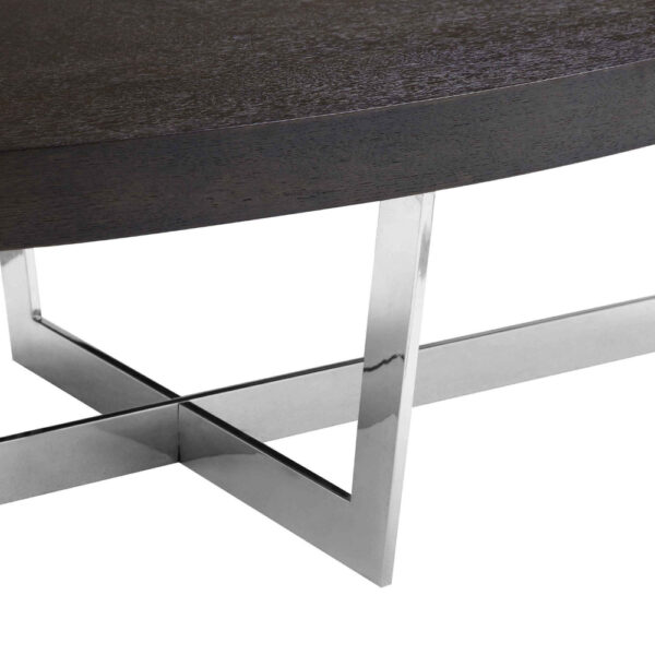 Tini 55 Inch Coffee Table, Oval Top, Chrome Frame, Espresso Brown Finish
