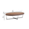 Tini 55 Inch Coffee Table, Oval Top, Chrome Frame, Walnut Brown Finish