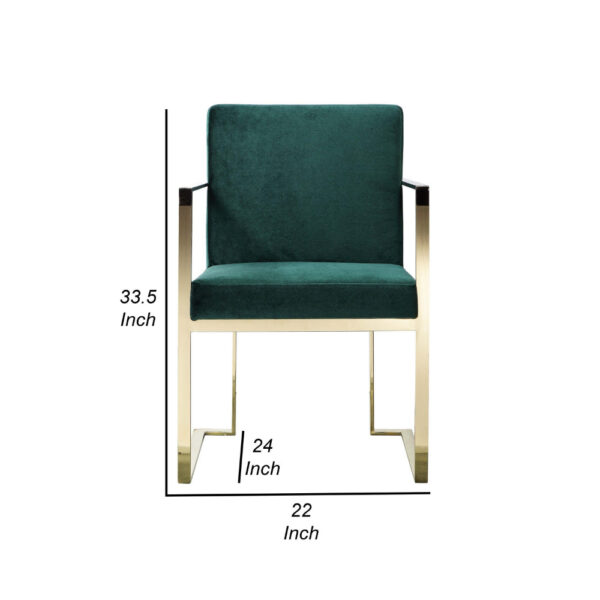 150220266991c74bd4a21.jpeg Boly 24 Inch Dining Armchair, Cushioned Green Velvet Seat, Gold Cantilever