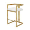 Suki 30 Inch Barstool Chair, White Faux Leather Seat, Gold Cantilever Base