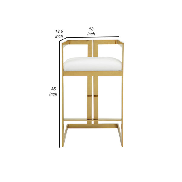 Suki 30 Inch Barstool Chair, White Faux Leather Seat, Gold Cantilever Base