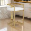 Suki 30 Inch Barstool Chair, White Faux Leather Seat, Gold Cantilever Base