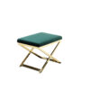 Sovi 24 Inch Accent Stool Ottoman Bench, Plush Green Velvet, Gold X Base