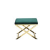 Sovi 24 Inch Accent Stool Ottoman Bench, Plush Green Velvet, Gold X Base