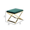 Sovi 24 Inch Accent Stool Ottoman Bench, Plush Green Velvet, Gold X Base