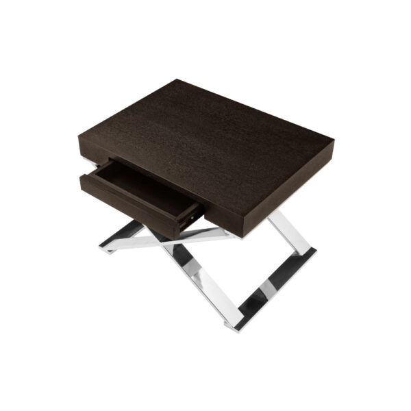 150220266991c98d4170f.jpeg Rix 21 Inch Side End Table, 1 Drawer, X Steel Legs, Espresso Brown Wood